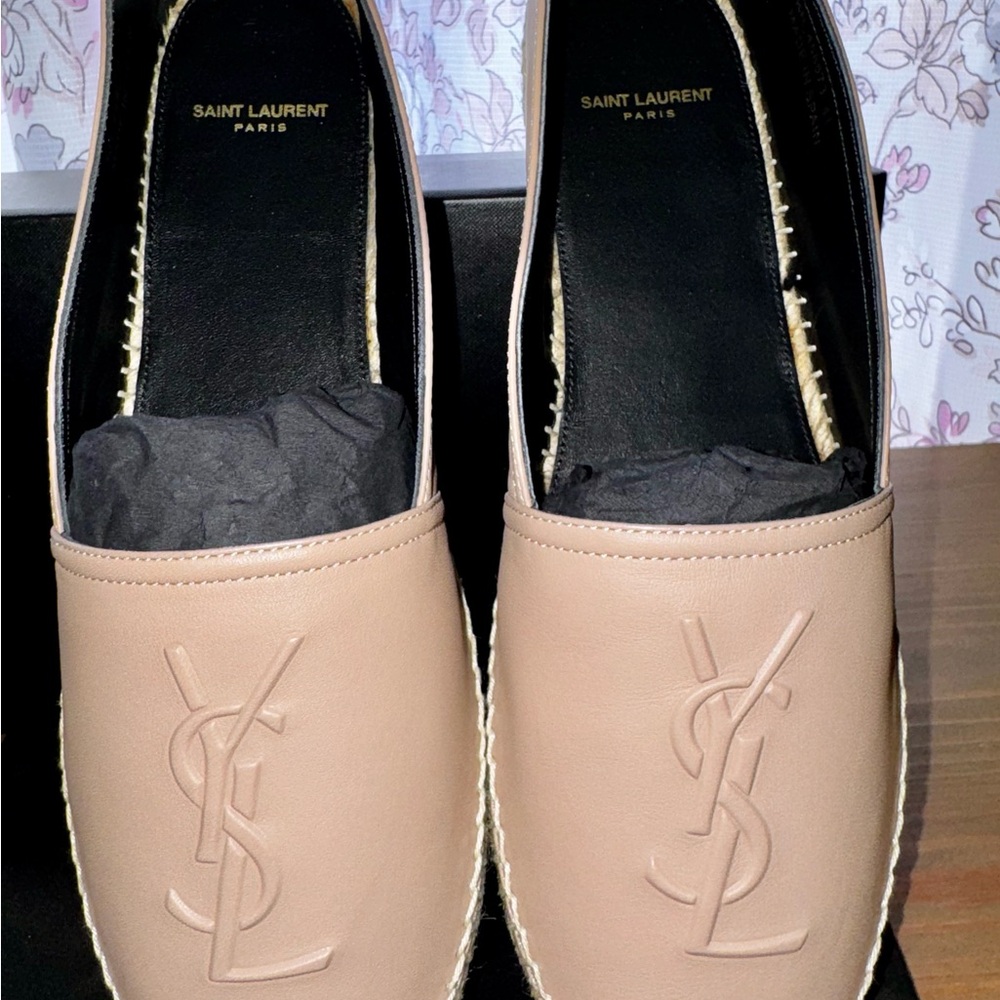 NEW YSL Cassandre Leather Slip-On Espadrilles